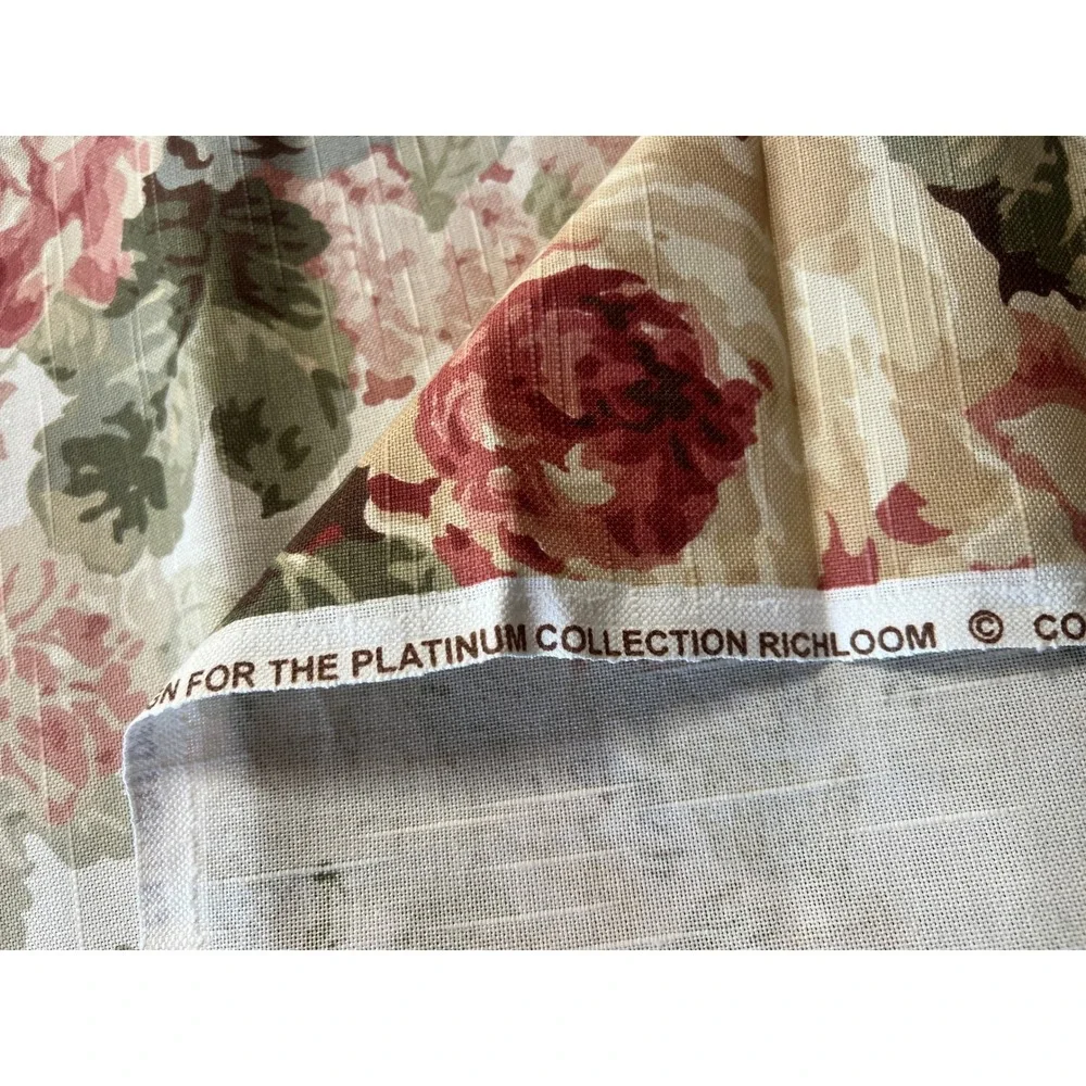 Richloom Floral Fabric 2.7 Yards Burgundy Sage Cream‎ Rose Cottagecore Textile